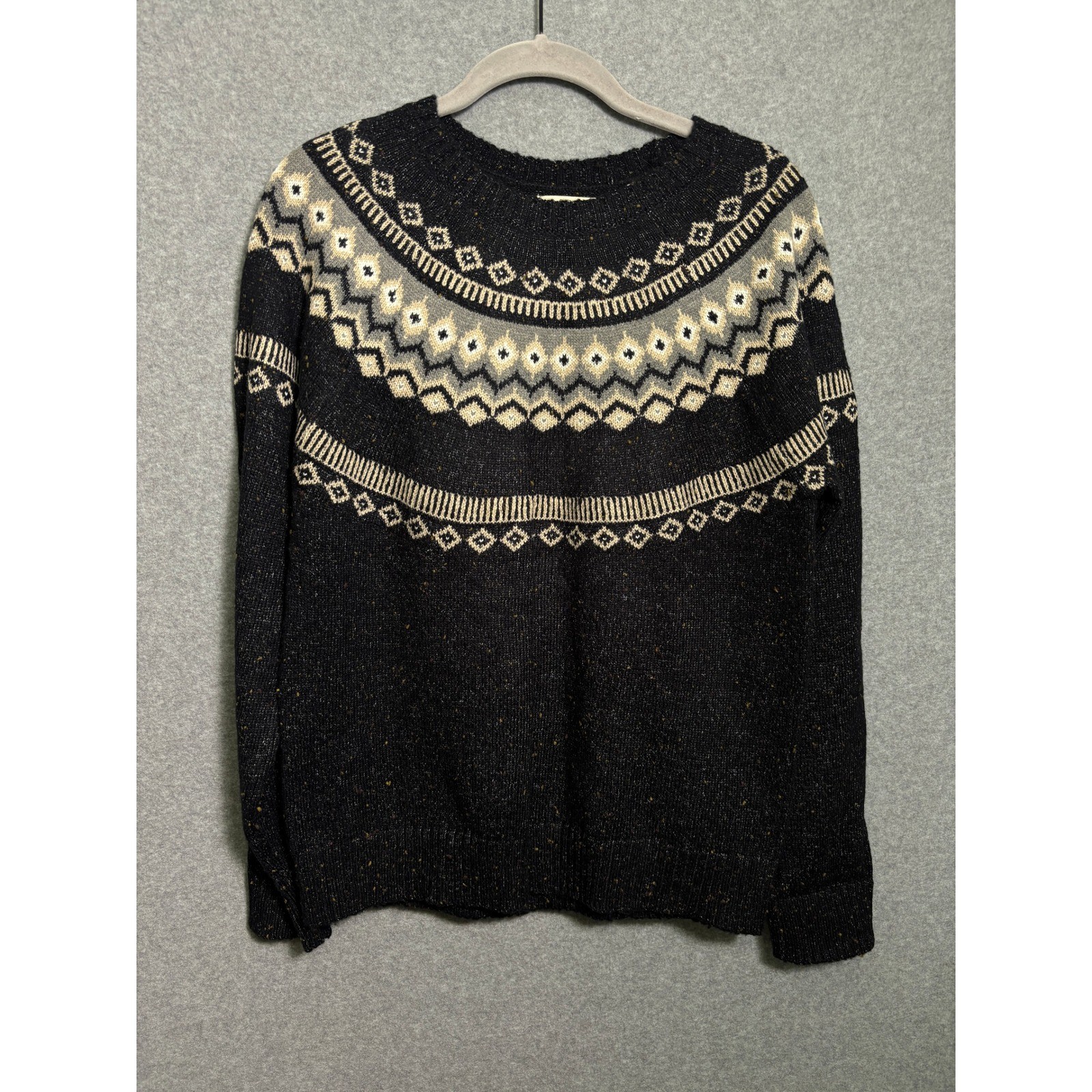 Weatherproof Vintage Fair Isle Sweater Black Cream Nordic Knit Pullover