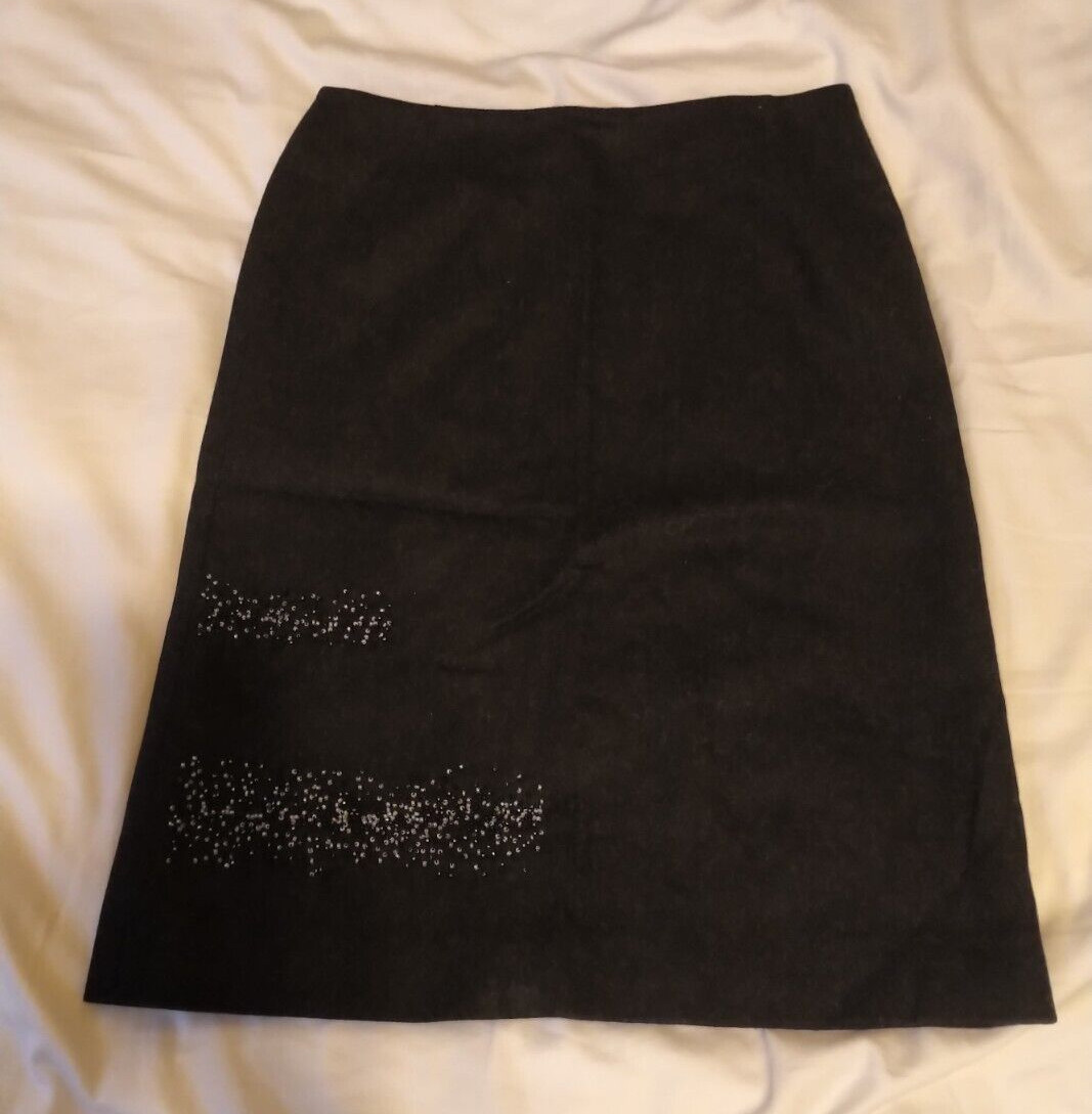 VINTAGE 1990S KAREN MILLEN CHARCOAL GREY BEADED ABOVE-KNEE SKIRT SIZE UK8 US4