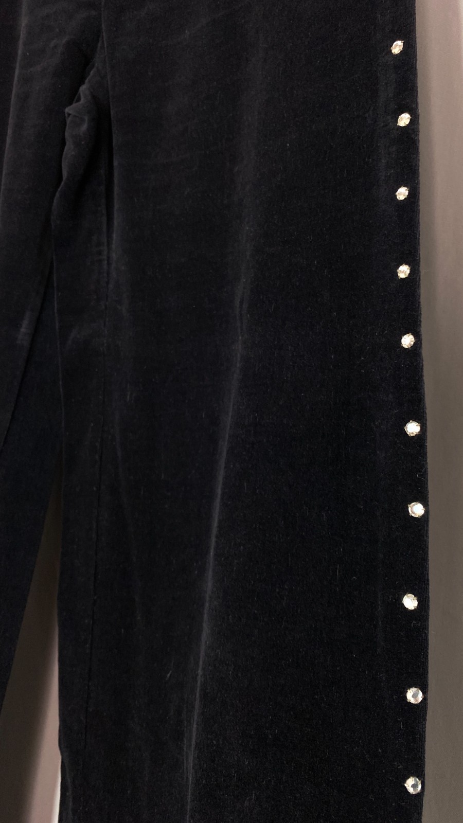 Vintage 1960s black velveteen wide leg pants S rhinestones high waist cotton