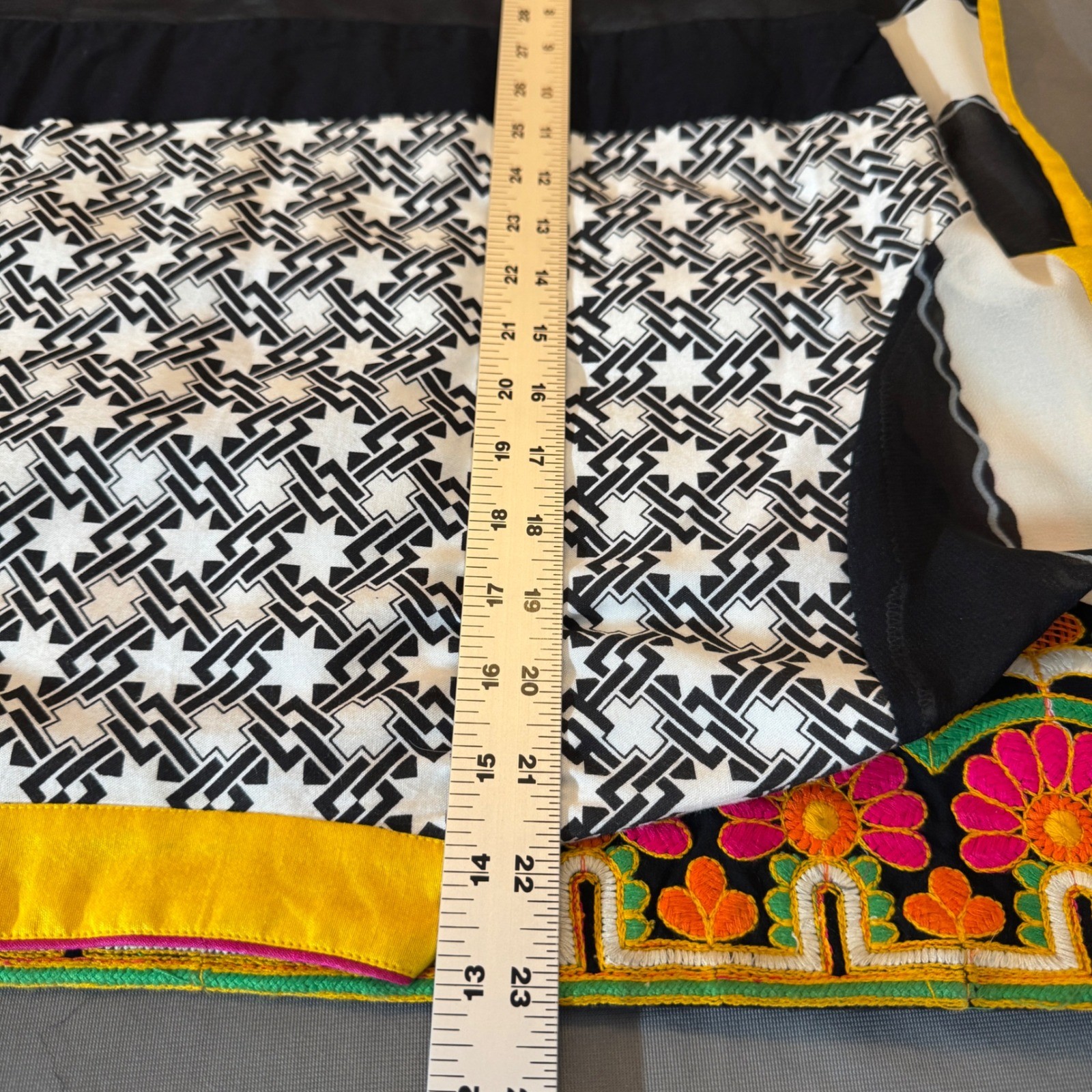 Vanita Boutique Kurta Tunic Dress XL Striped Yellow Embroidered Vtg 80s Festive