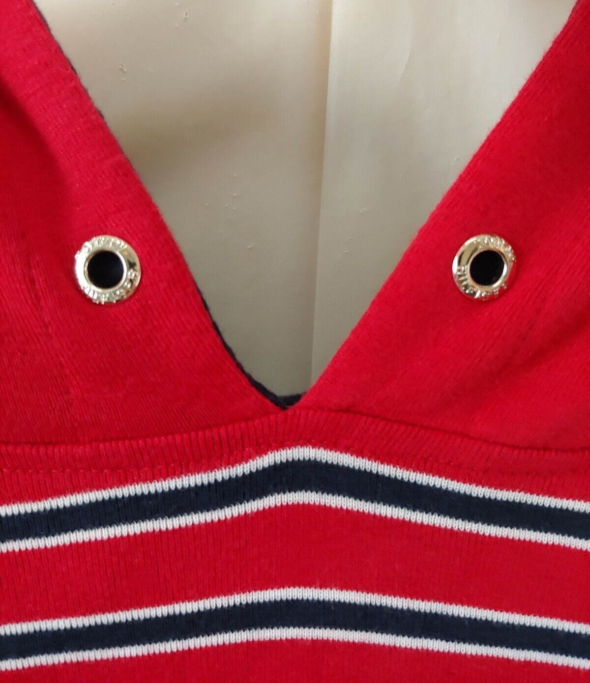 Vtg Tommy Hilfiger Dress Large Y2k Spell Out Hooded Shirt Red Striped Cotton