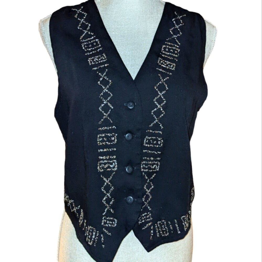 Anxiety black vintage vest with beaded details