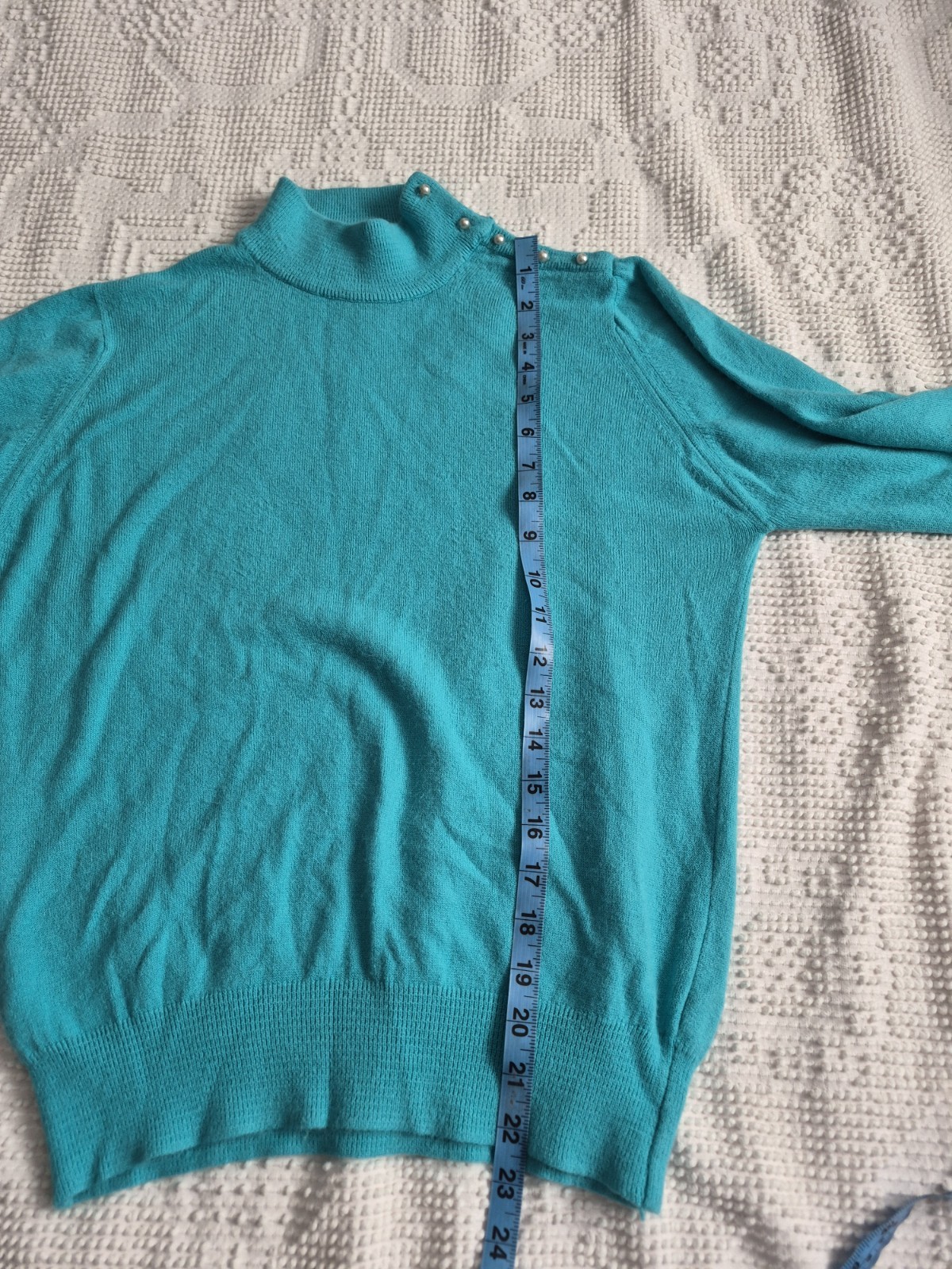 Designers Originals Cardigan Womens M Blue Vintage High Neck Pearl Buttons USA