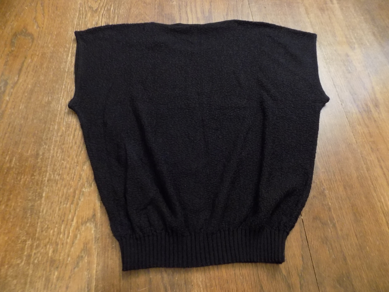 Vtg Kate Collins Wide Shoulder Stretch Knit Black USA Top Sz M Elastic waist EUC