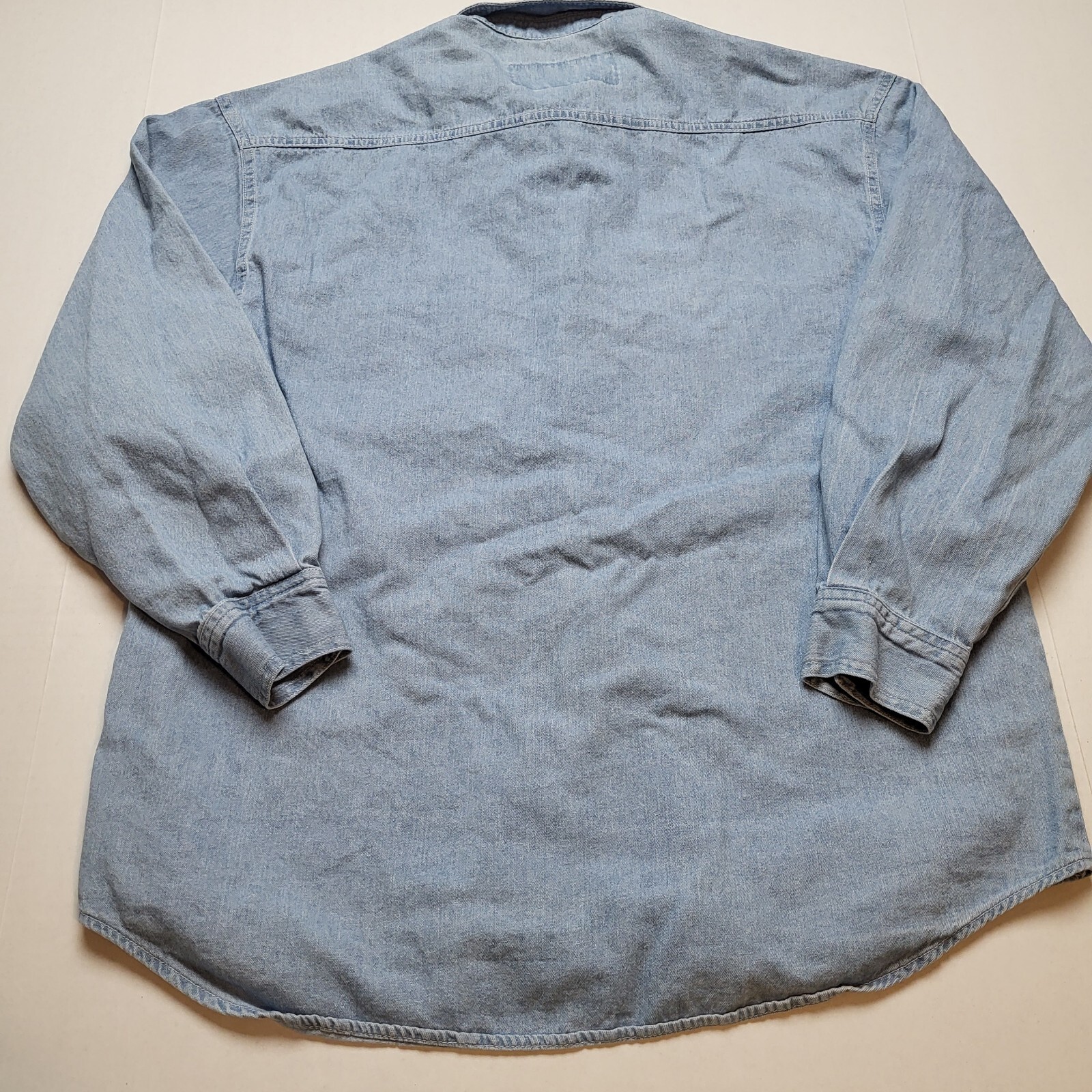 Vtg Denim Clothesline Shirt Womens L Blue Playful Long Sleeve 90s S88