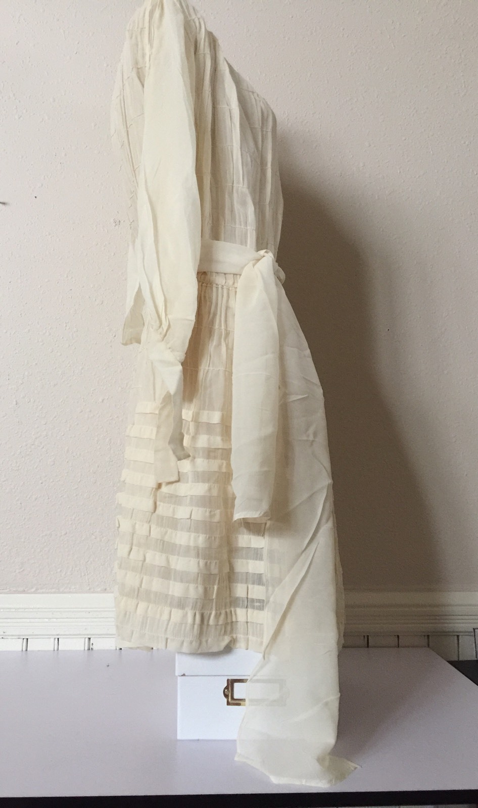 ART DECO 1920’s ANTIQUE CREAM FRENCH COTTON LIGHT SHEER FLAPPER DRESS WEDDING