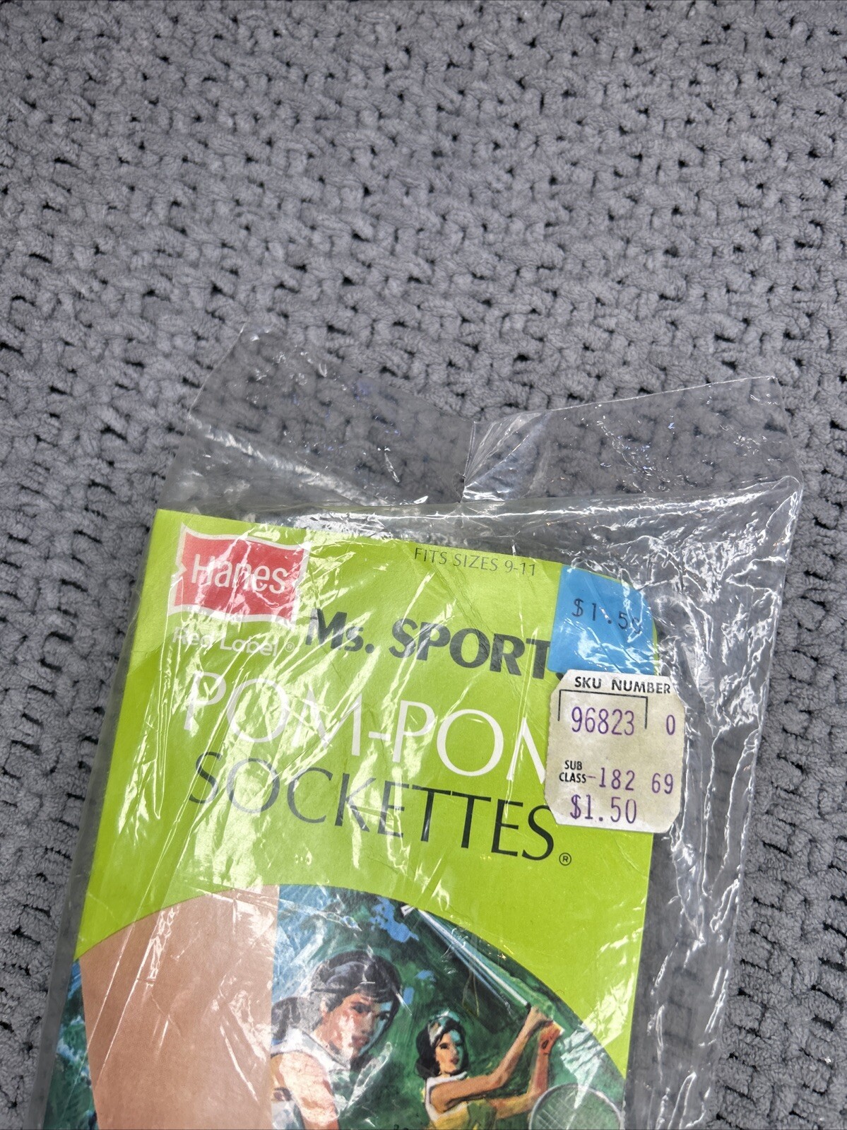 VTG Socks 80s Pom Sockettes Hanes 9-11 White NOS Orlon Acrylic Nylon Tennis 90s.