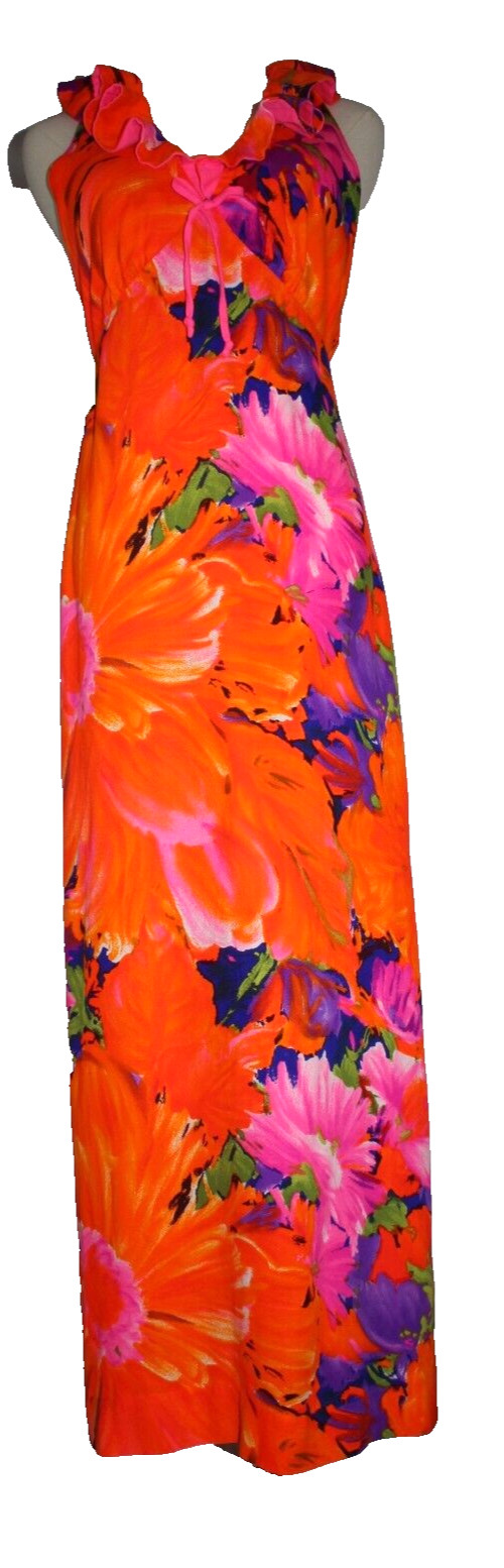 Vintage Waltah Clarke 1960s Vibrant Retro Hawaiian Halter Dress Sz 9