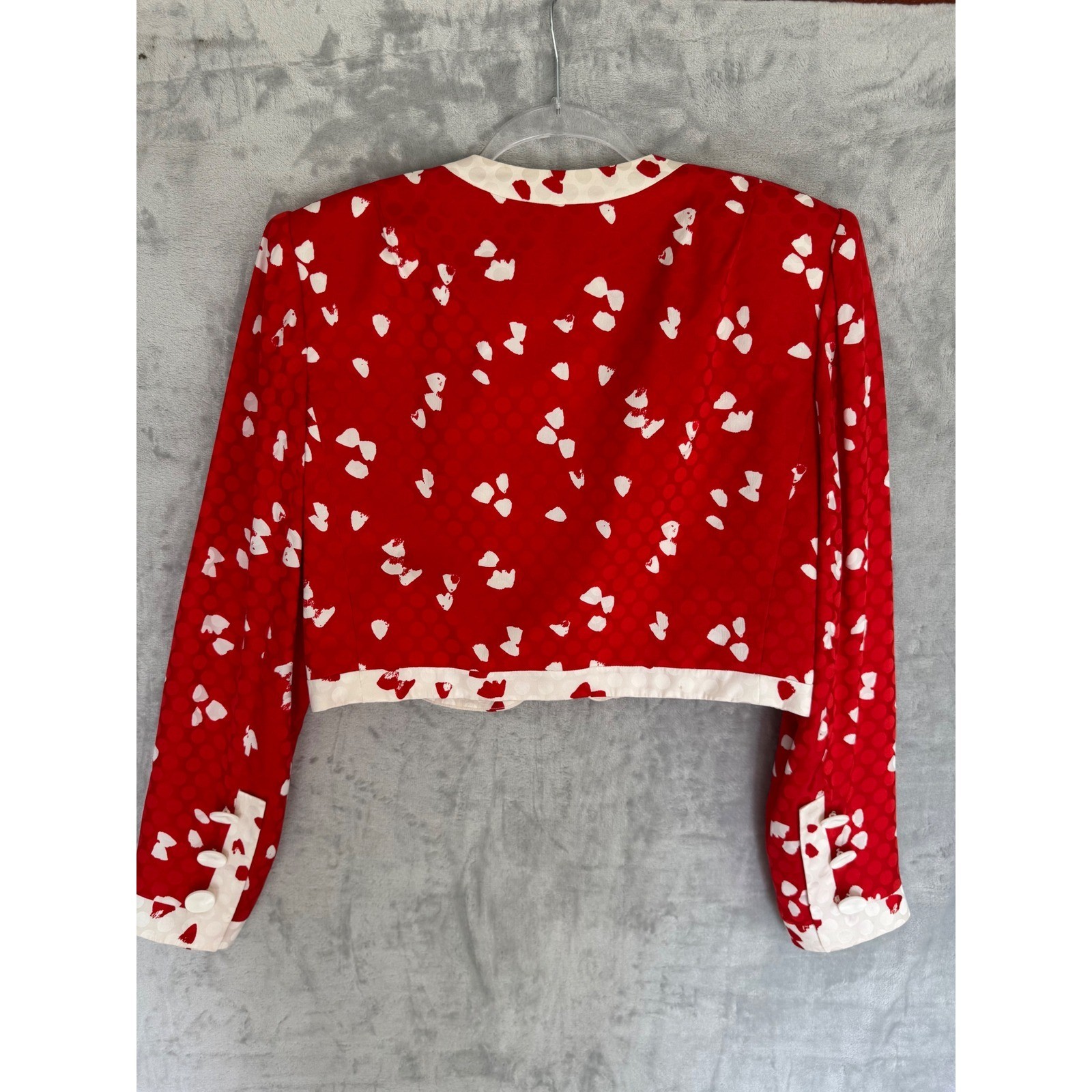 David Hayes Saks Fifth Avenue Red Silk Jacquard Cropped Jacket Vintage est Large