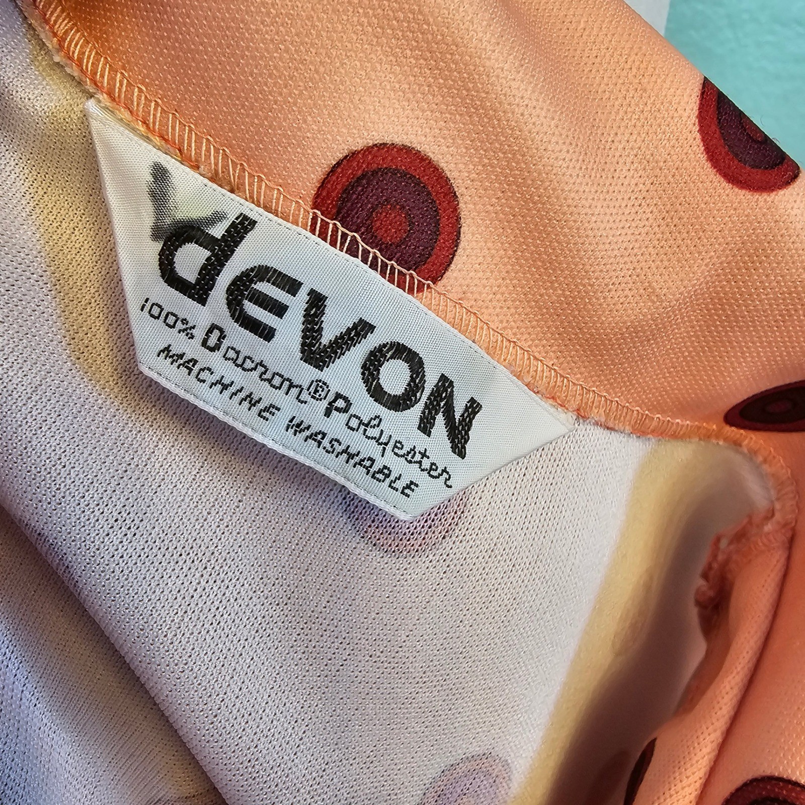 Vintage DeVon Peach Polka Dot Disco Blouse Point Collar Mod Secretary Top Size S