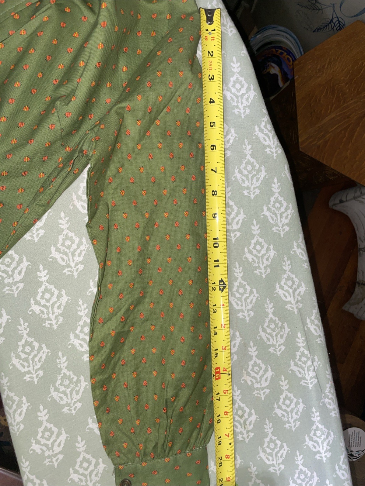Vintage 60s Green Print Cotton Shirt Dress Button Front Mod St Patrick’s Day NOS