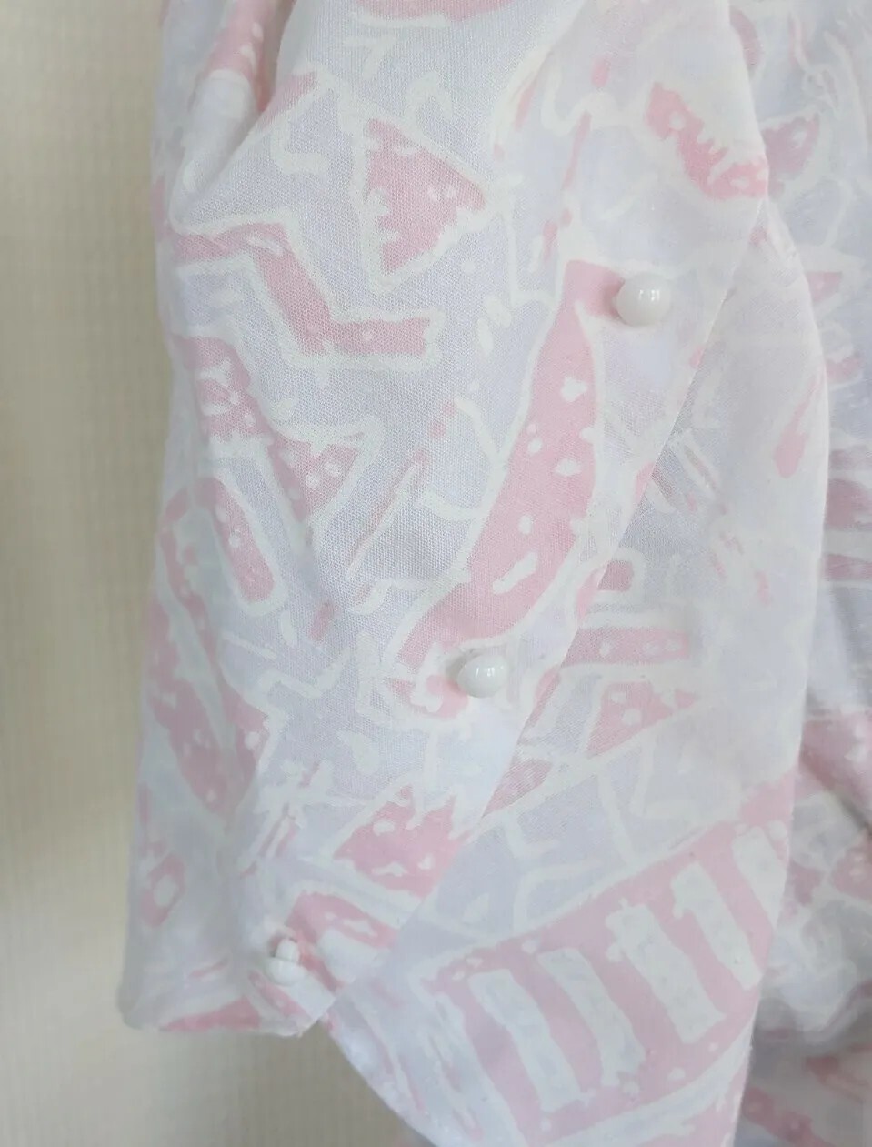 Vintage LA Gal Pink & White Abstract Printed Dress w Elastic Waist Size 16