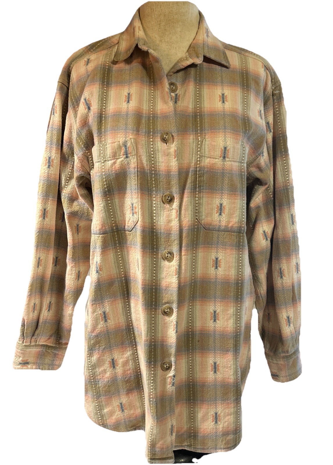 Vtg Cambridge Dry Goods Country Store Pastel Plaid Heavy Flannel Oversized Sz 8