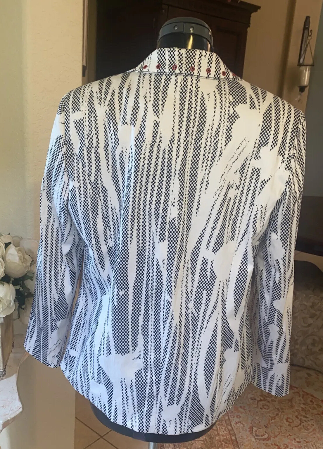 Vintage Alberto Makali Blazer Jacket Black White Snake Print Grommets Women 14