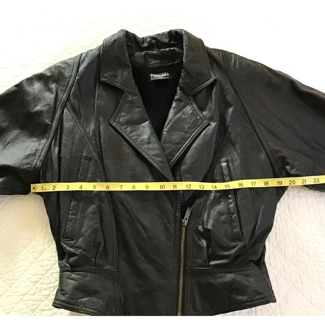 Vintage Wilsons Black Leather Moto Jacket Thinsulate Tie Up Back Biker Coat Sz S