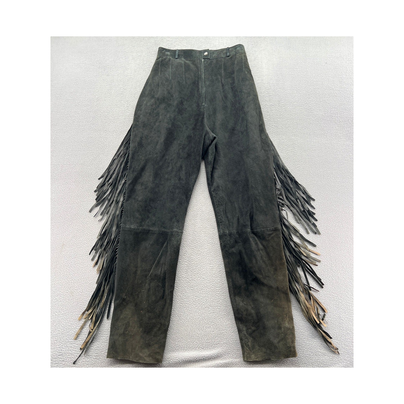 VTG Wilsons Leather Pants Womens S Black Suede Fringe High Waisted Western Boho