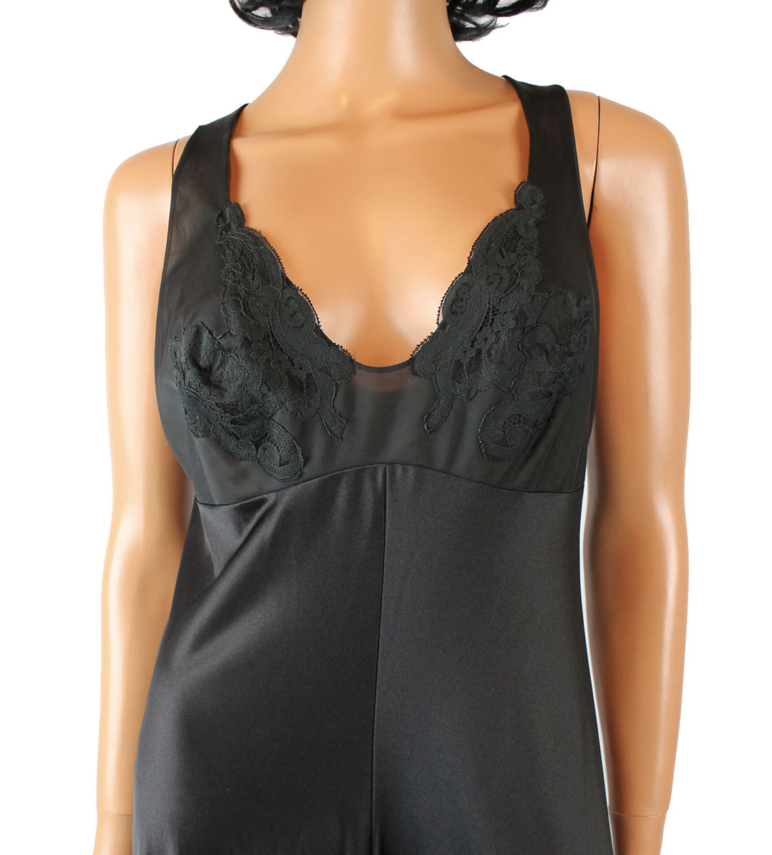 Black Peignoir Set Sz 34 S Vintage Vanity Fair Long Robe Nightgown Chiffon Lace