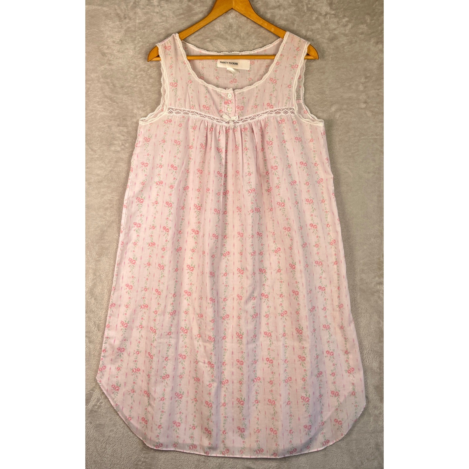 Vintage Character Nightgown Robe Set Medium Pink Floral Lace Grandma Cottagecore