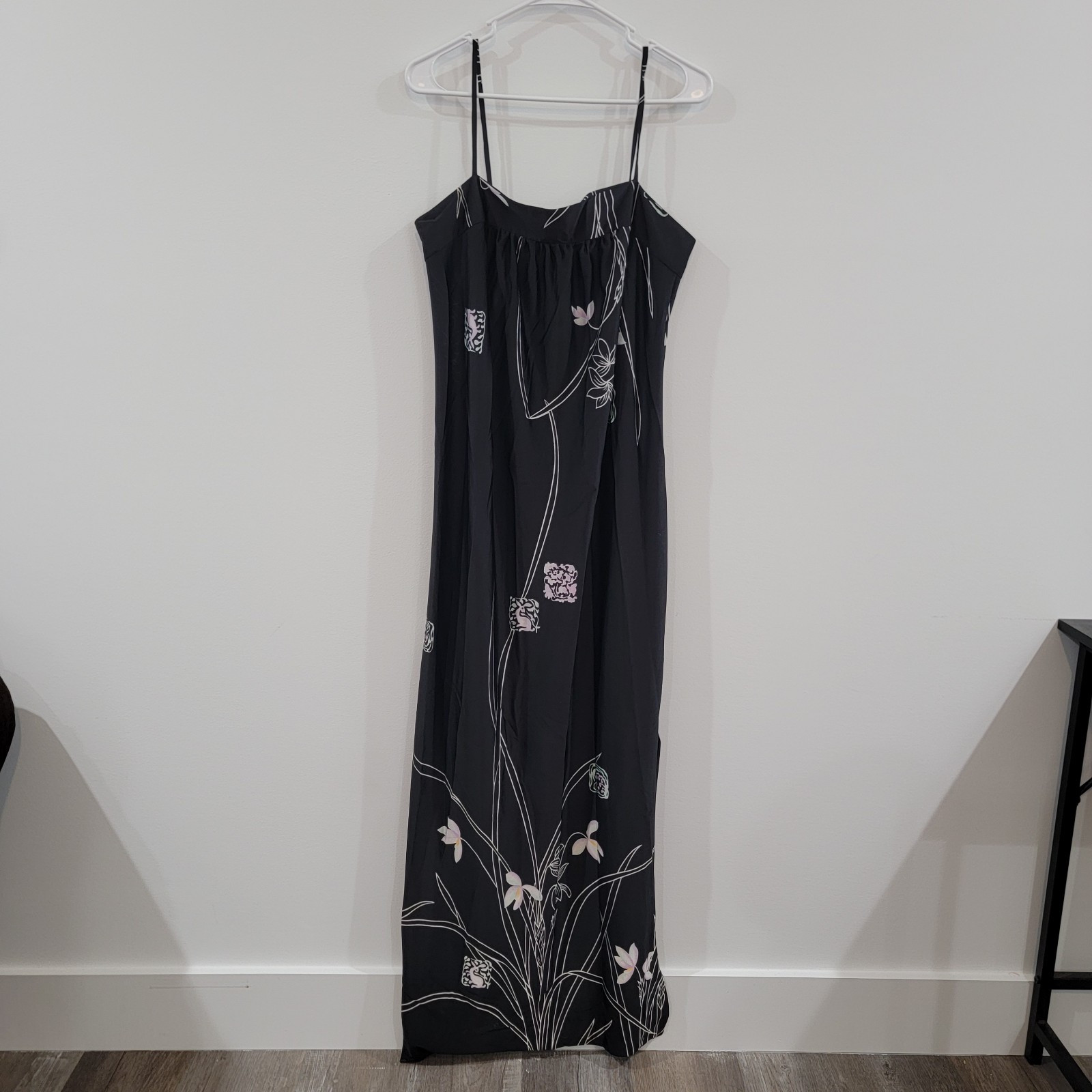 Vintage Penneys Hawaii Womens Maxi Dress Size 11 Black Floral Tropical Vacation