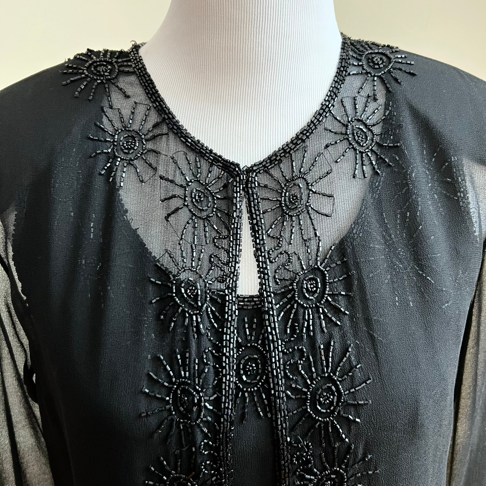 Vintage 90s NWT JKara Black Beaded Cocktail Dress and Sheer Embellished Jacket 8