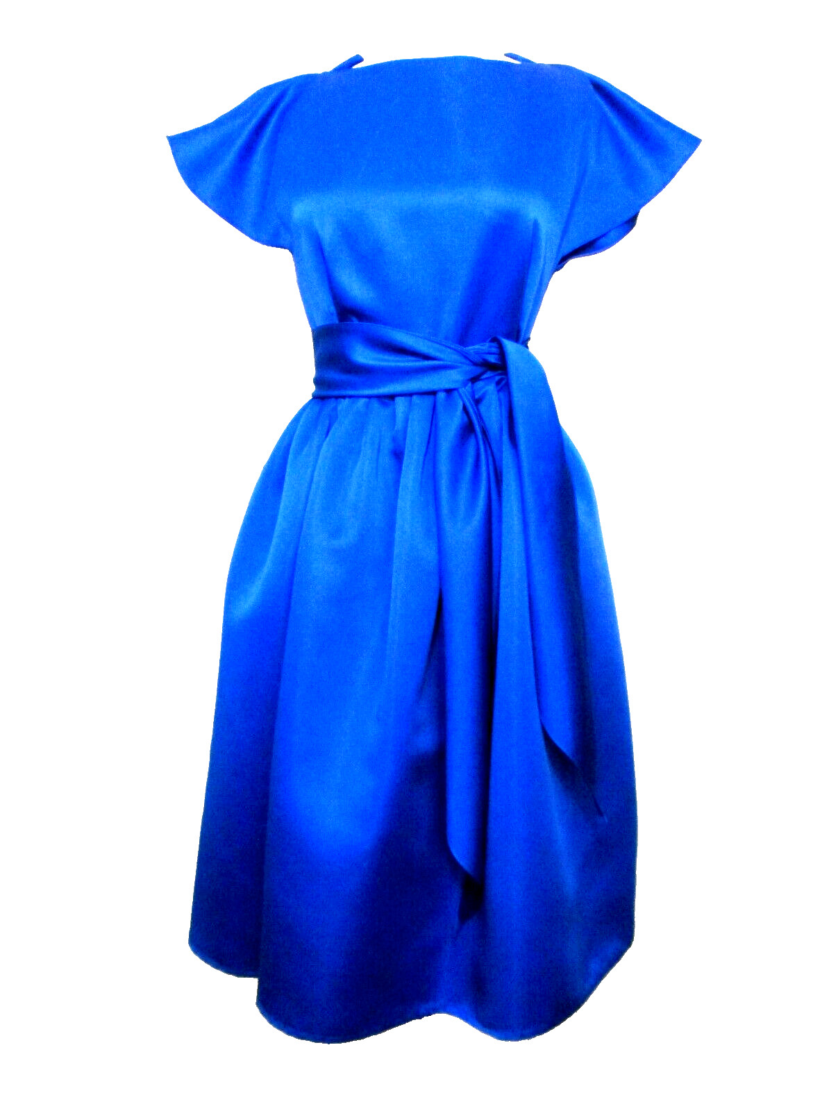 Vintage Giorgio Sant Angelo Wrap Dress Size 6 Women Blue Satin Pleated Skirt 80s