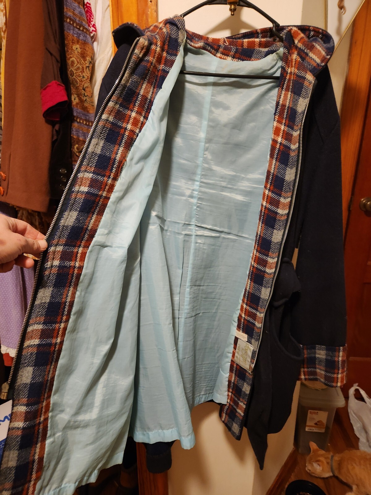 Vintage 1970s Lane Bryant Tall Shop Navy Blue/Plaid Wool Coat/Jacket XXL