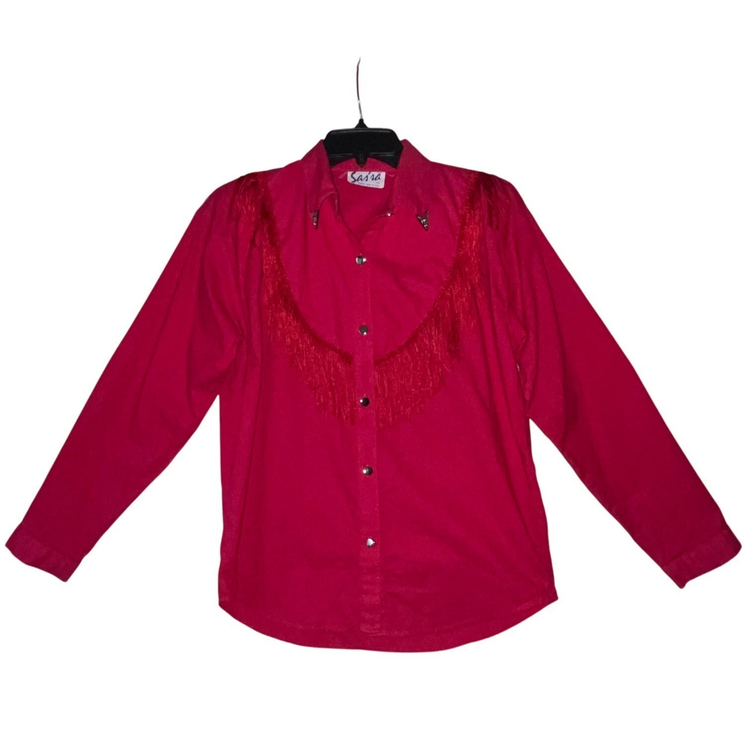 Vintage Sassa Red Western Shirt With Fringe Made In USA Size M Long Sleeve Women
