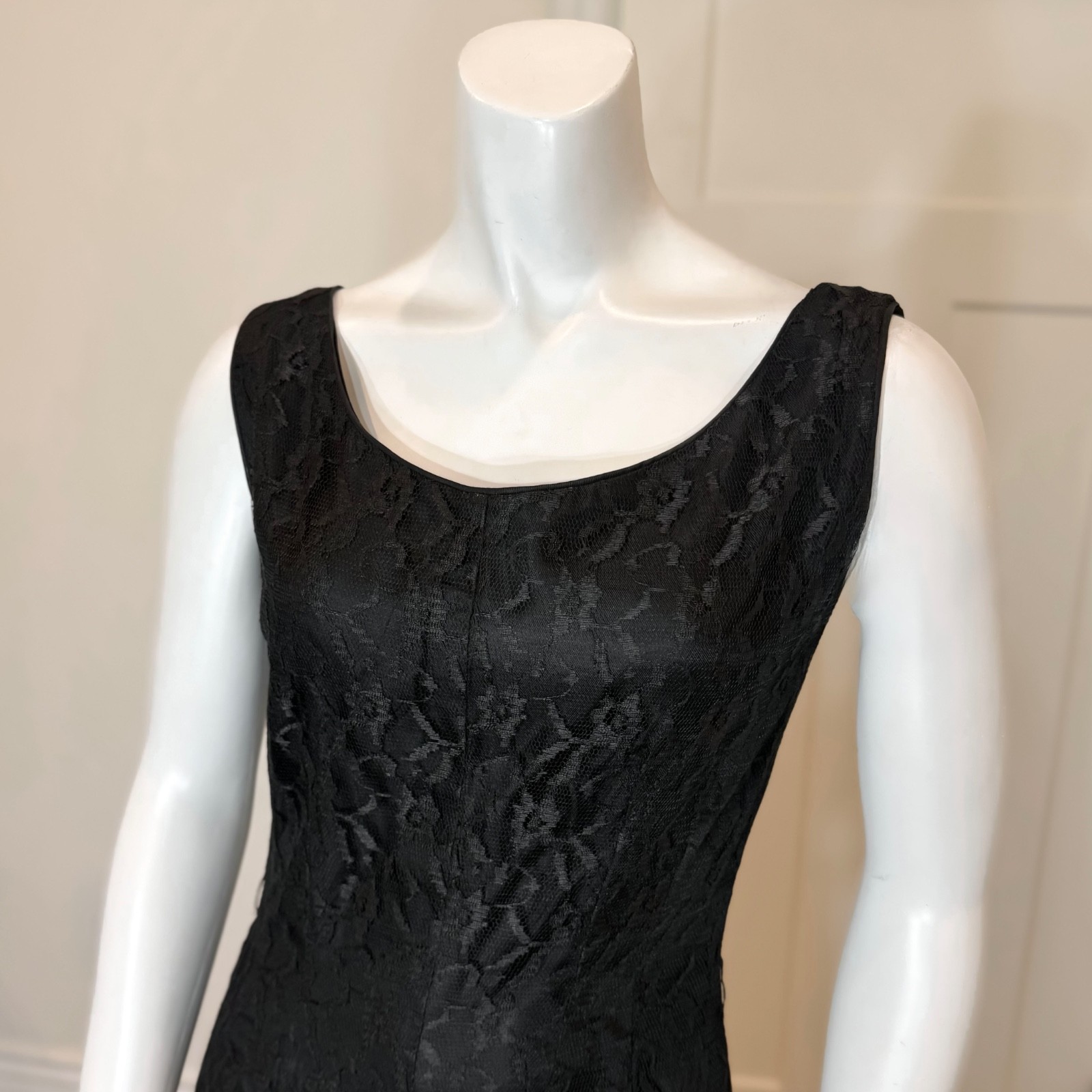 Vintage 50’s MERMAID LACE MIDI DRESS BOW Goth Drop Waist Cocktail Wiggle Prom