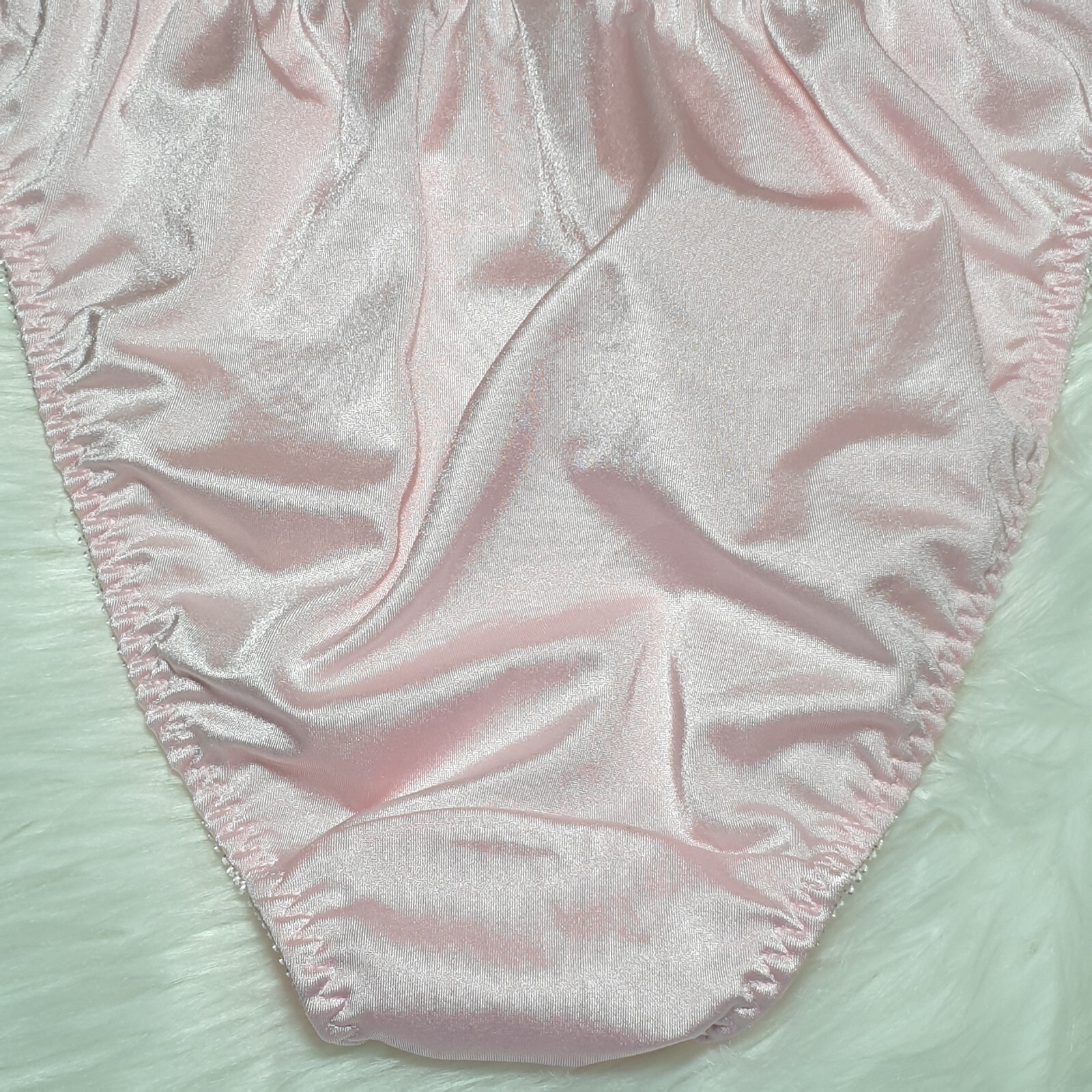 Vintage Nylon Satin Panty Silky Pink Bikini Sissy Lace Brief Sz Small Hip 32-36″