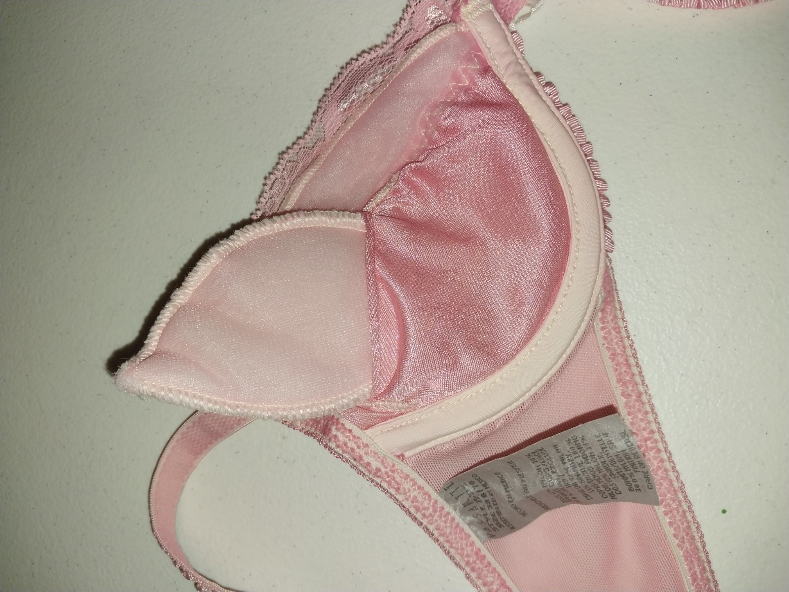 VTG LACE PINK FRILLY PAD REMOVABLE UW DEMI SEXY BRA VASS 80S 32B PIN UP SISSY
