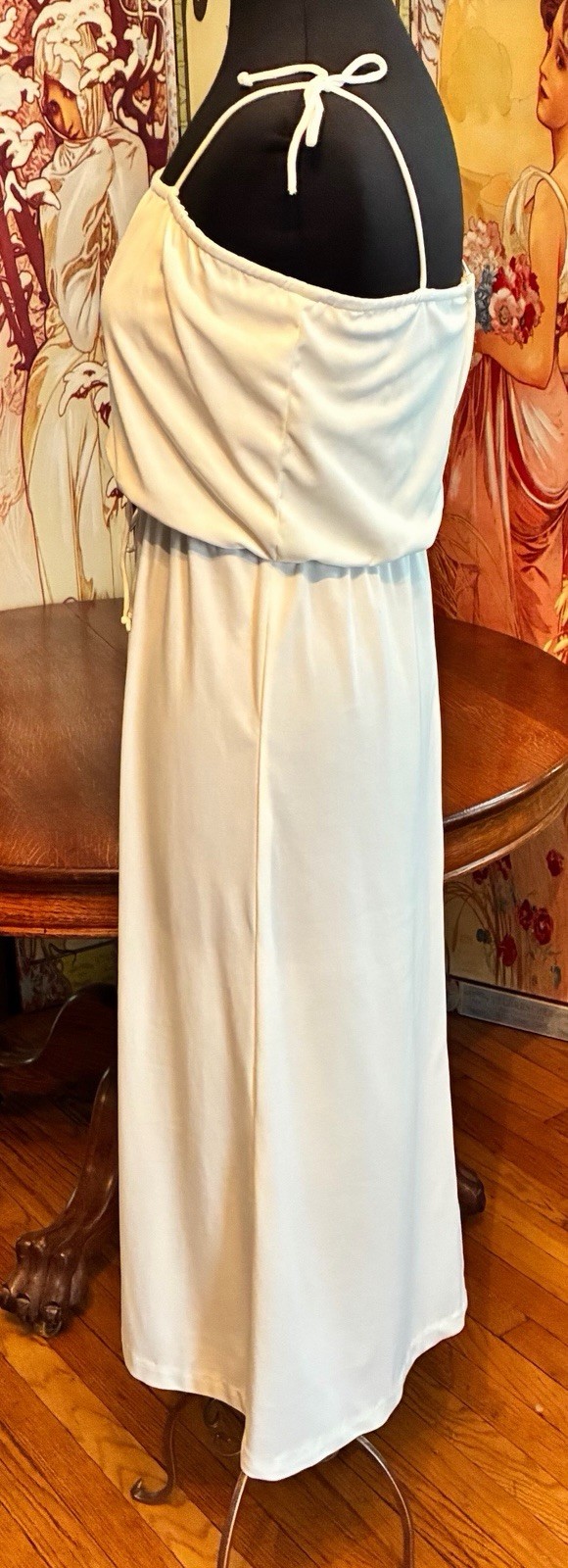Vintage 1970’s Saturday Night Fever Disco Spaghetti Strap Cream Color Dress Med