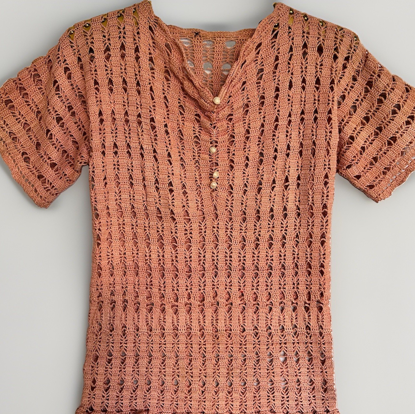 Vintage 1930s 40s Pink Crochet Dress Midi Stretch Art Deco Knit Flapper Sz M