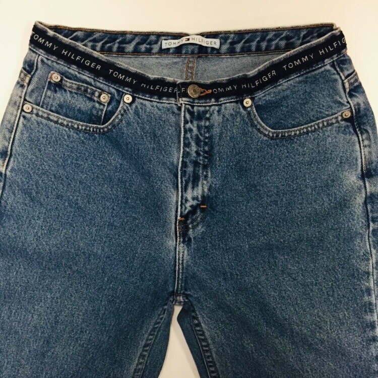 Tommy Hilfiger Mom Jeans Denim Pants Vintage 90s SPELLOUT Blue Baggy Hipster 10