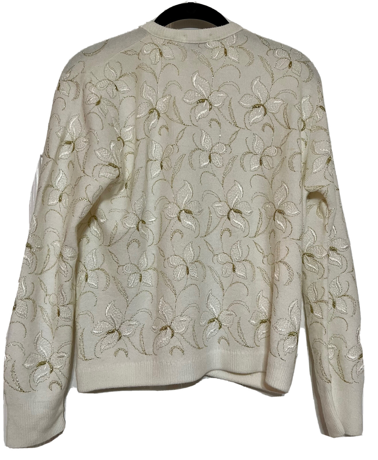 Vintage 1960s Orlon Acrylic Cardigan Sweater M Gold Metallic Stitched Union USA