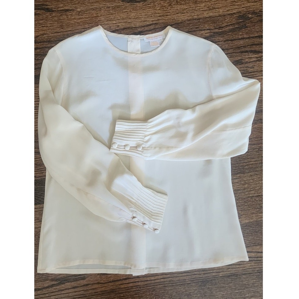Vintage 80s Brooks Brothers Blouse Cream Silk Shirt Classic Minimalism