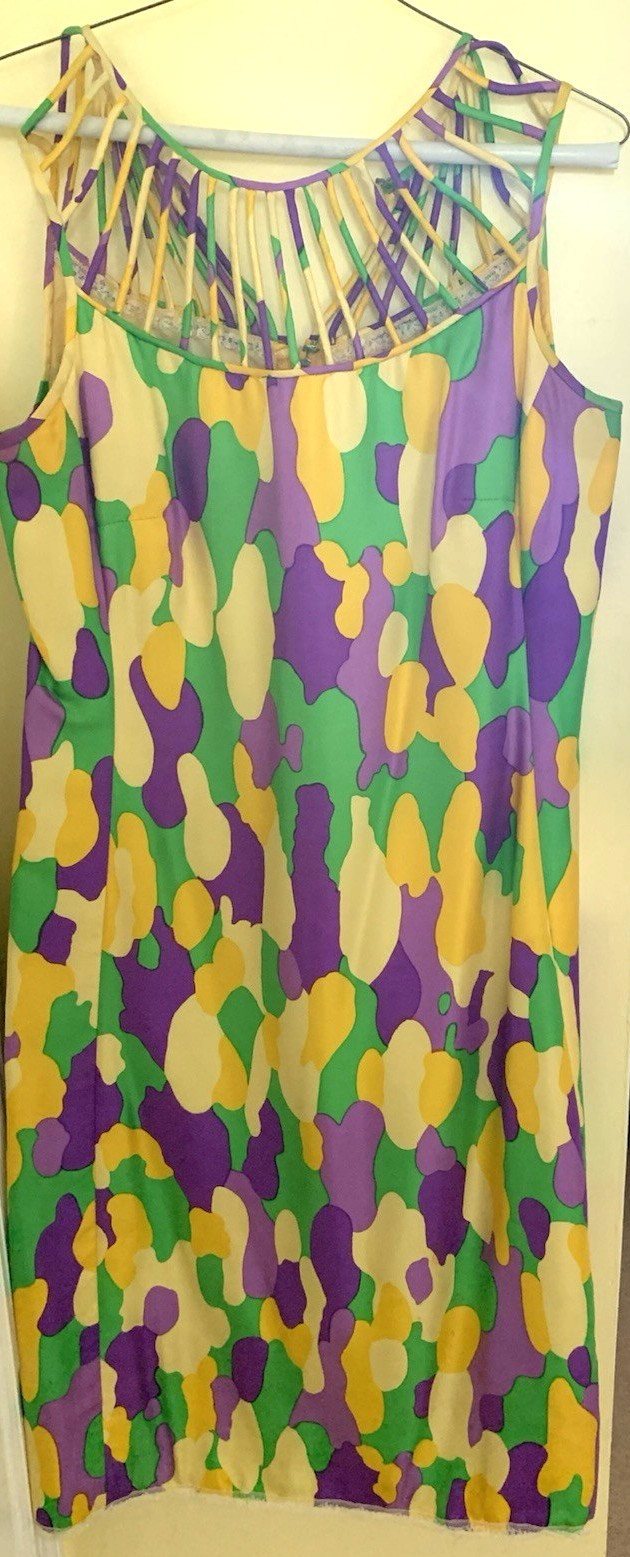 Vintage Lilly Pulitzer Silk Cotton Shift Dress Woven Lattice Neckline Sz 12