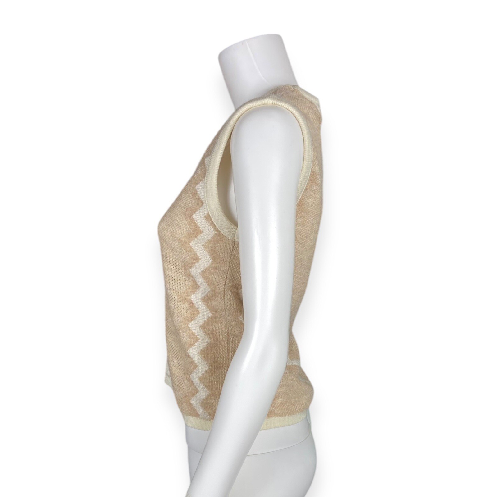 Jane Colby Women’s VTG 1970s Tan Zig Zag Knit Mod Sweater Vest