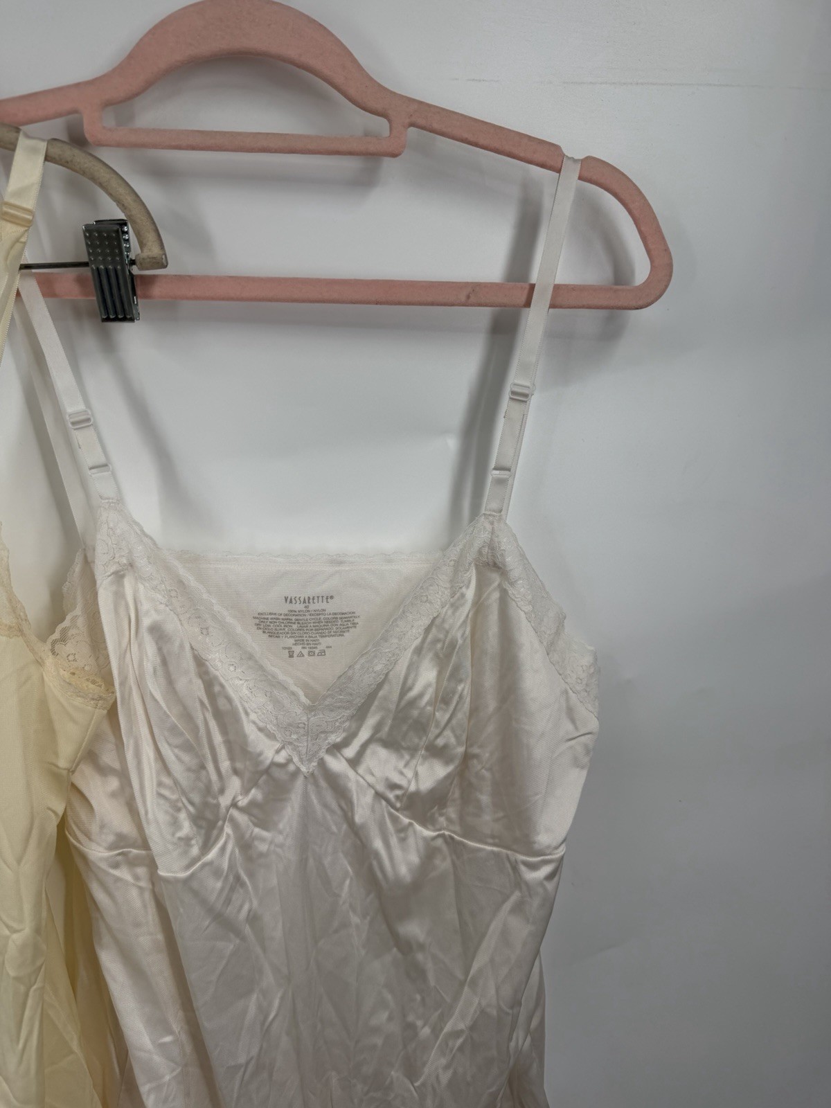 Set 2 Romantic Lace Trim Slip Dresses Women Size 40 Feminine Satin Lingerie