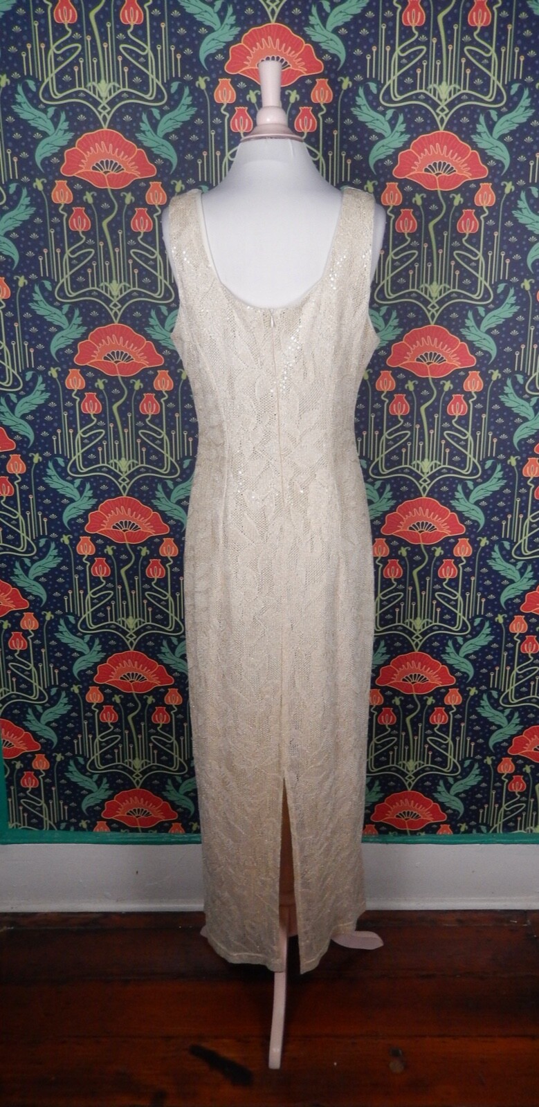 Vintage 90’s Y2K Gold Lace Sleeveless Maxi Hoco Cocktail Dress