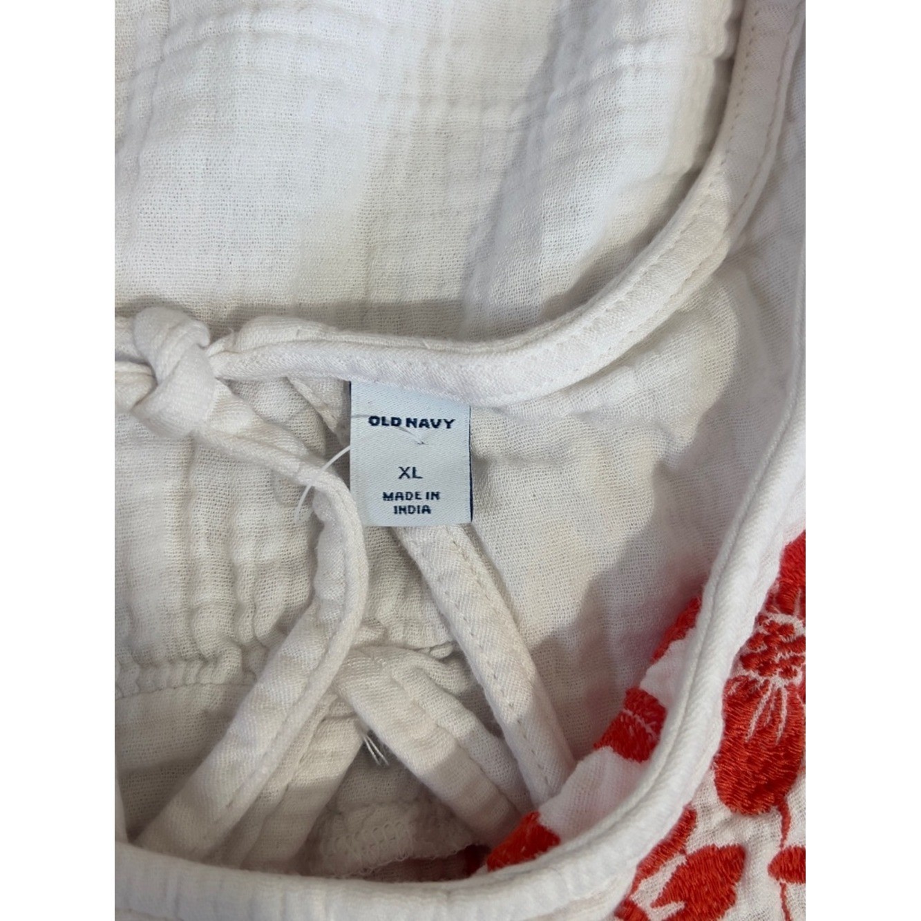 Old Navy Embroidered Crinkle Gauze Boho Peasant Top Orange Floral Scallop XL