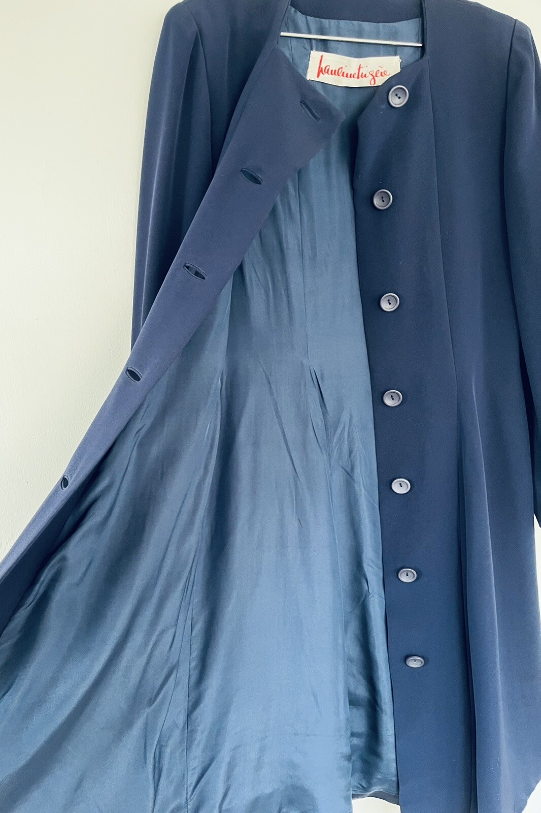 Vintage Pauline Trigere 1940s MCM Documented Wool Gaberdine Nip Waist Swing Coat