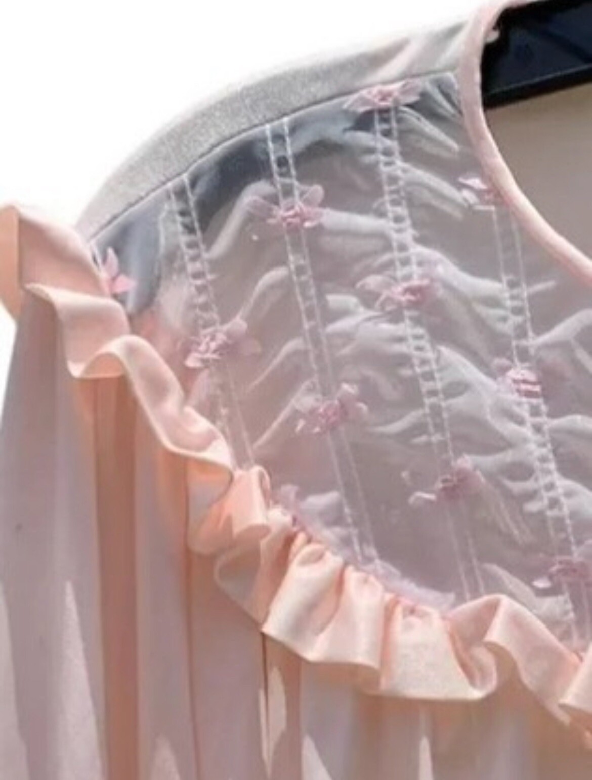Vintage 60s Pink Ruffle Chemise Bed Jacket Size L Boudoir PJs Lingerie Coquette
