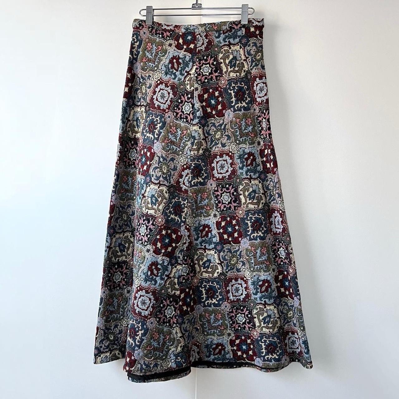 Vintage Handmade Boho Geometric Tapestry Maxi Skirt 27”