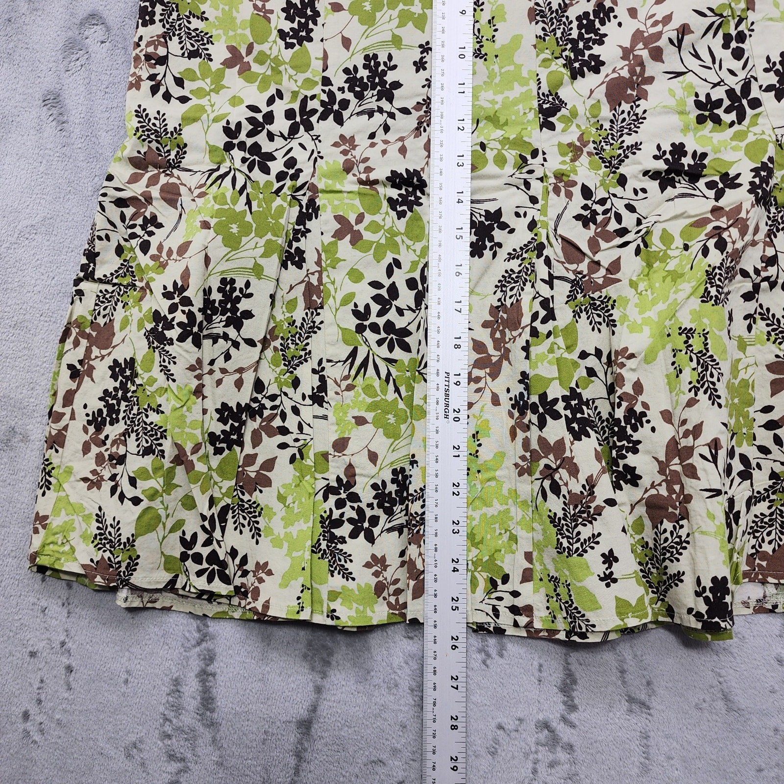 Vintage Elementz Skirt Womens XL Floral Green Brown Black Flare Hem Side Zip