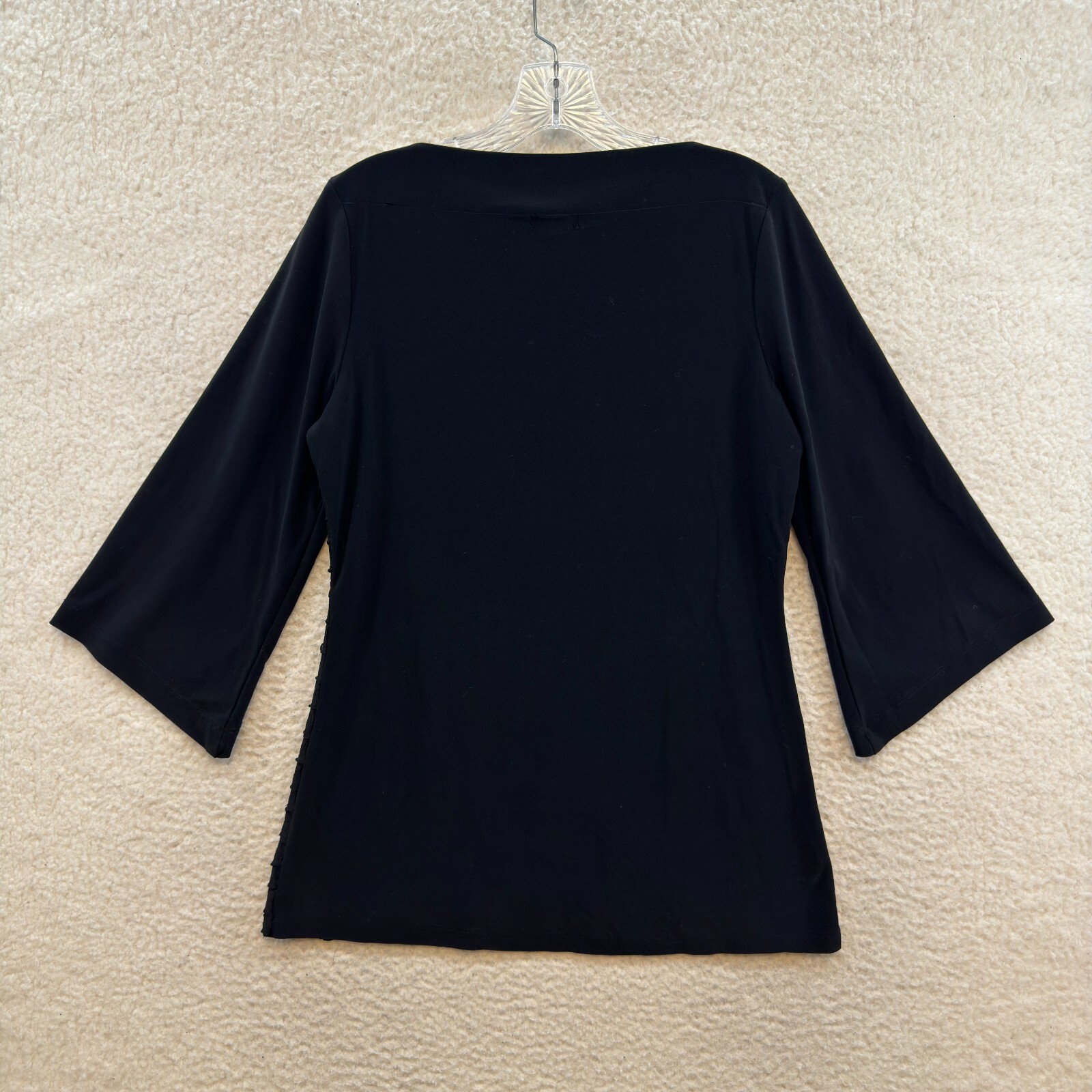 Y2K Vintage Top Medium Black Flare Sleeve Boat Neck Slinky Stretch Corpcore