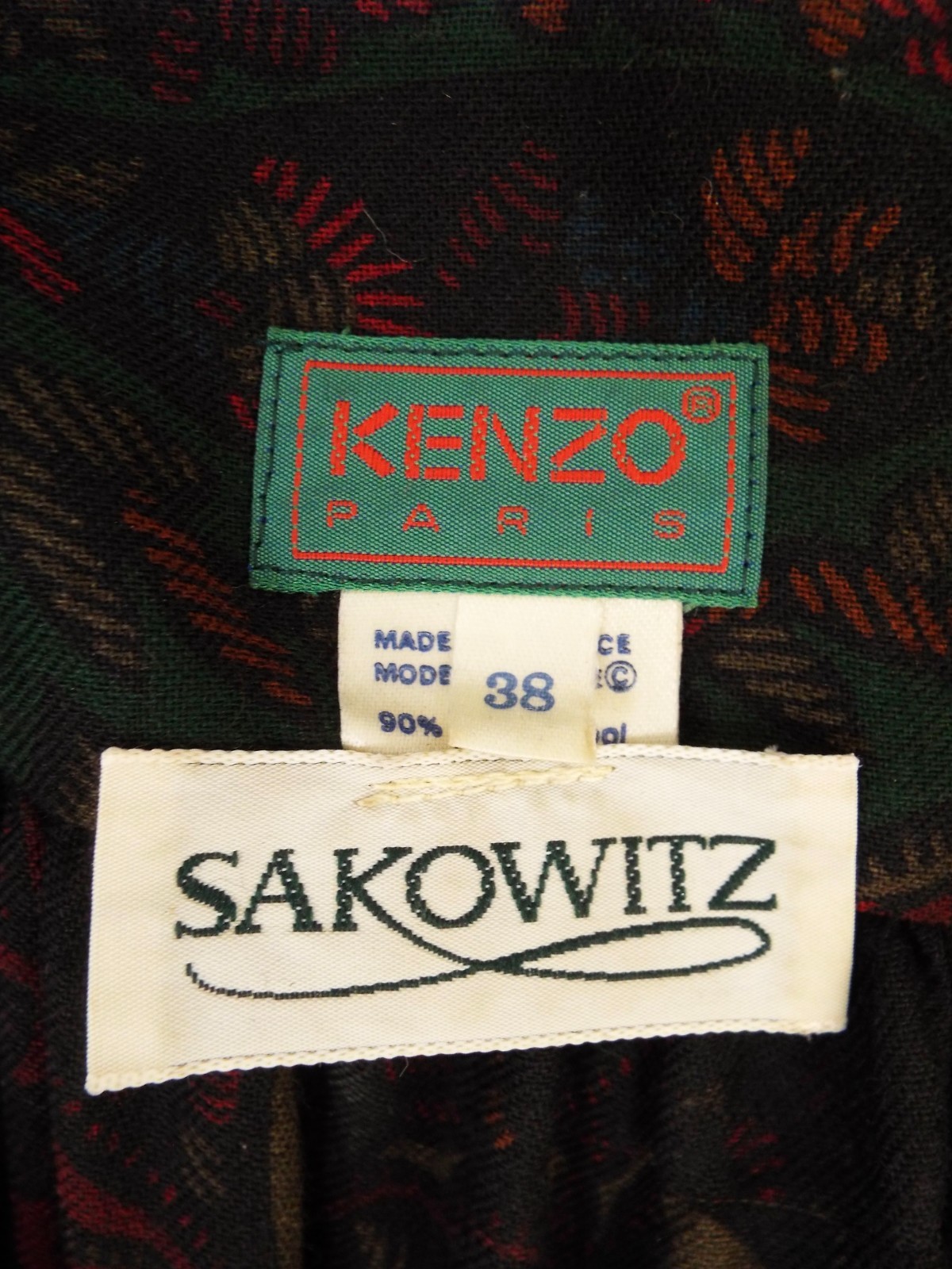 Vintage 1980s KENZO Paisley Wool Dress French Cuffs Pussybow Pockets Sakowitz