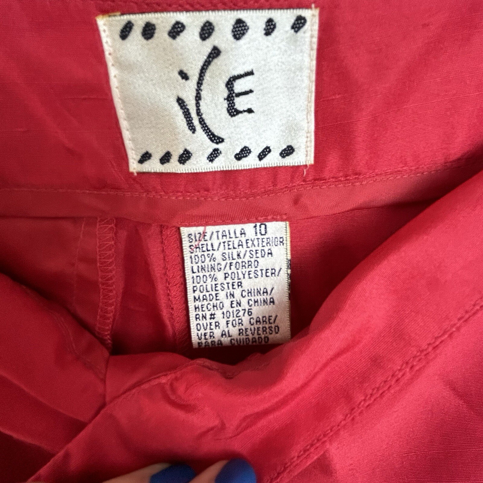 VTG 80s ICE 100% Silk Wrap Vest Blouse & Pants Set, Size 10 Pink Red Dots *read*