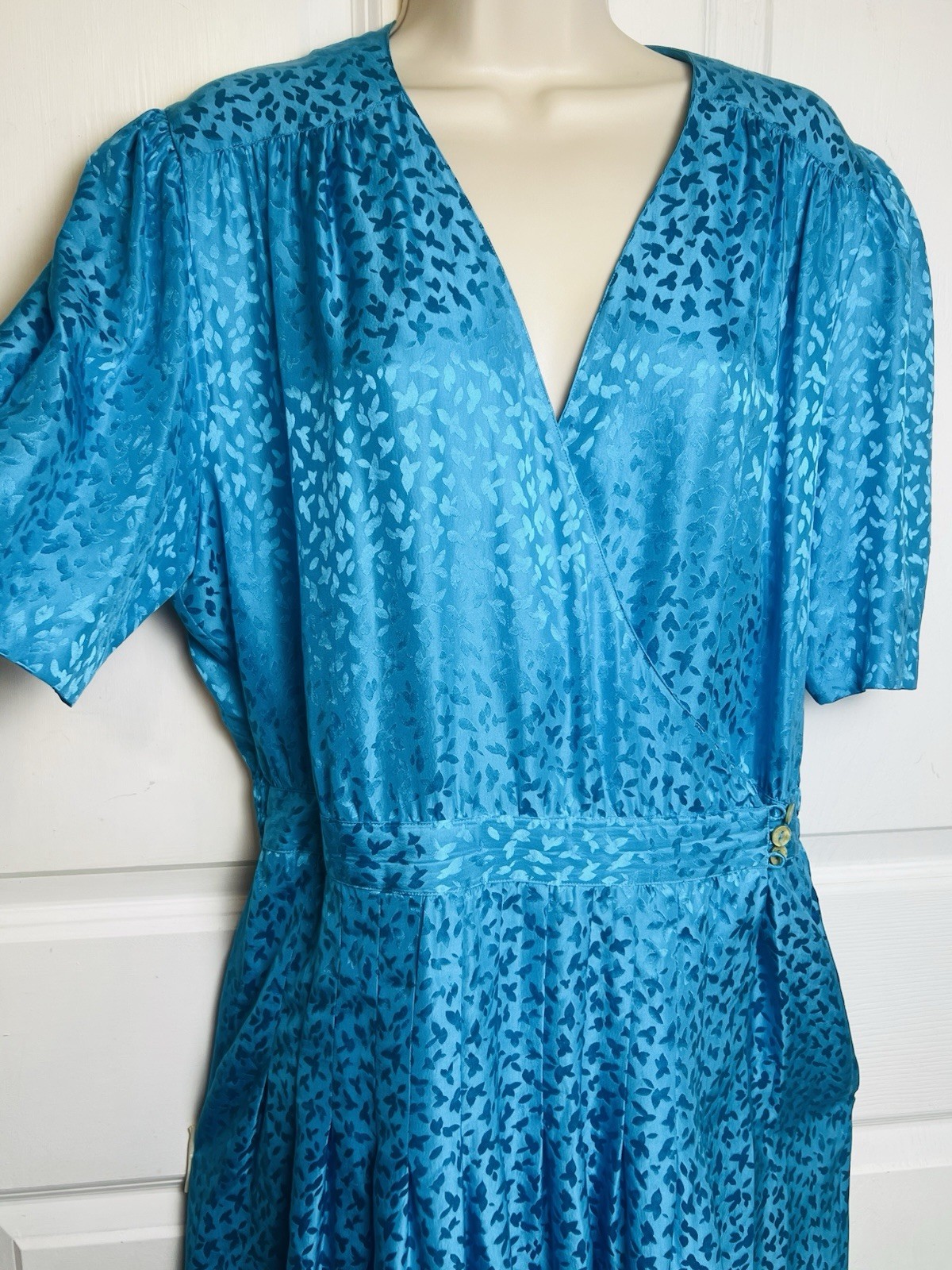 Vintage 100% SILK Jonathan Martin Wrap Dress 80s Peplum Sz 12 PRETTY Blue