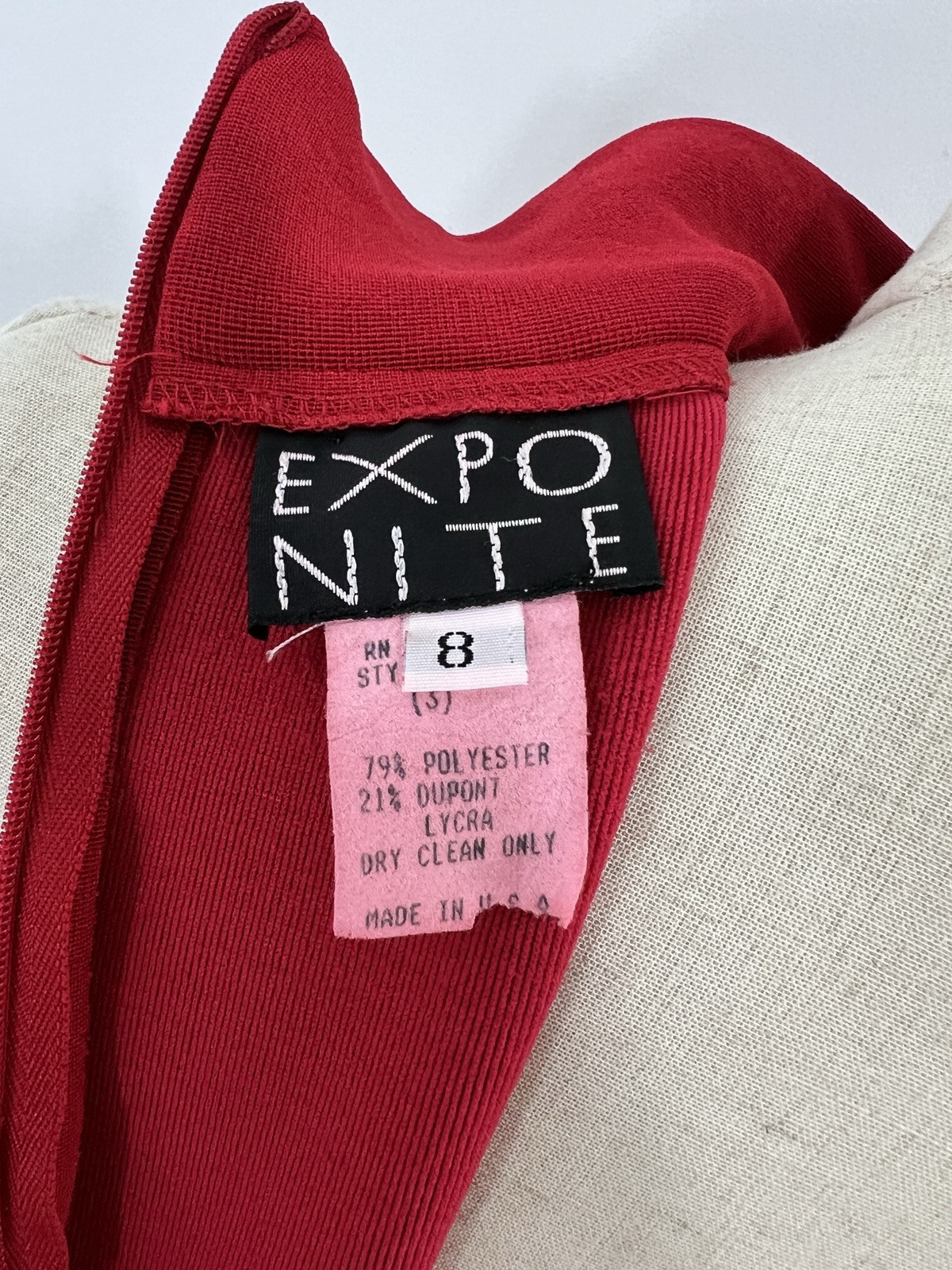 VTG Expo Night Dress Red Bodycon Cold Shoulder Long Sleeve 80s 90s Red 8 Stretch