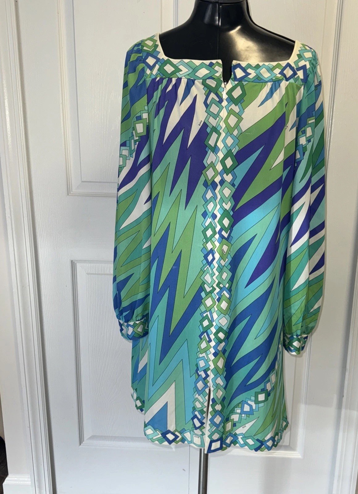 VTG Emilio Pucci Formfit Rogers Mini Kaftan Zip Shift LOUNGE Dress OP ART MOD M